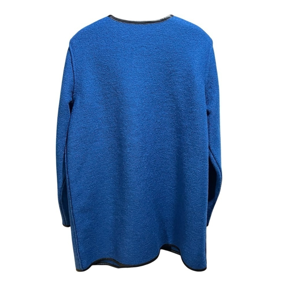 CHICO’S ~ Blue Wool Blend Coat with Black Piping - Picture 5 of 8